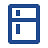 Blue refrigerator icon on white background.